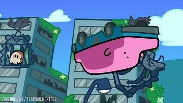 Kirbo crashes a car through a city then fights a gorilla