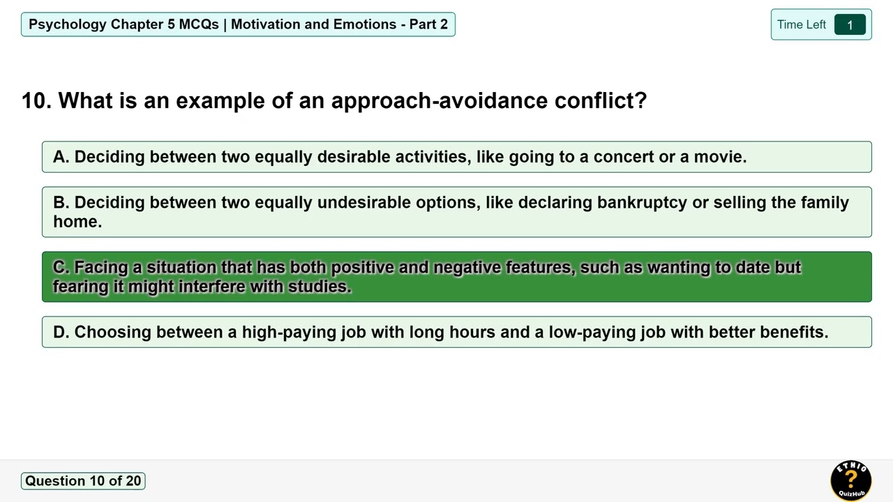 Psychology Chapter 5 MCQs | Motivation and Emotions | Multiple Choice Questions - Part 2