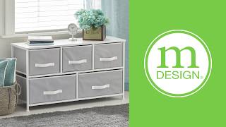 Wide 5-Drawer Dresser Storage Tower Organizer Unit in Light Gray & White from mDesign