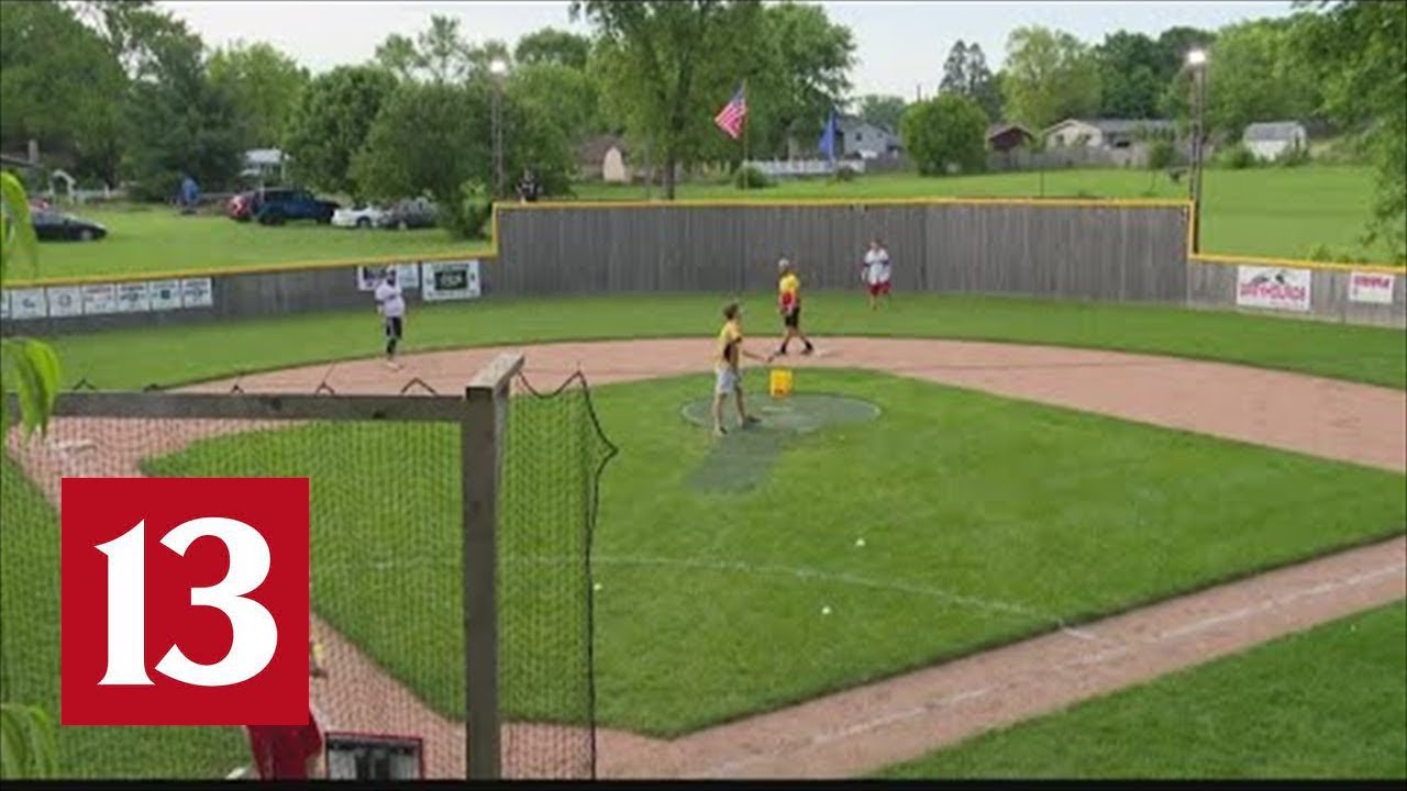 Wiffle ball field of dreams built in backyard