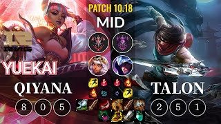 RNG yuekai Qiyana vs Talon Mid - KR Patch 10.18