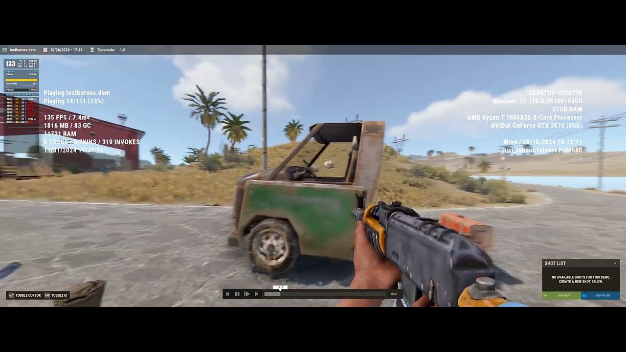 RUST 7800x3d (CPU Stock) RTX3070 3440x1440 21:9  win 11 24h2