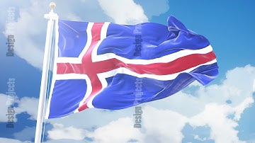 Realistic flag of Iceland waving against time-lapse clouds background. Seamless loop in 4K