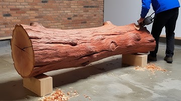 A 20-Year-Old Boy Built A Giant Set Of Chairs And Tables From A Dried Tree Trunk. Woodworking Skills