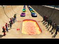 Ramps jump in City Epic showdown! 20 cars and Superheroes Spiderman team vs Trevor team GTA V mod