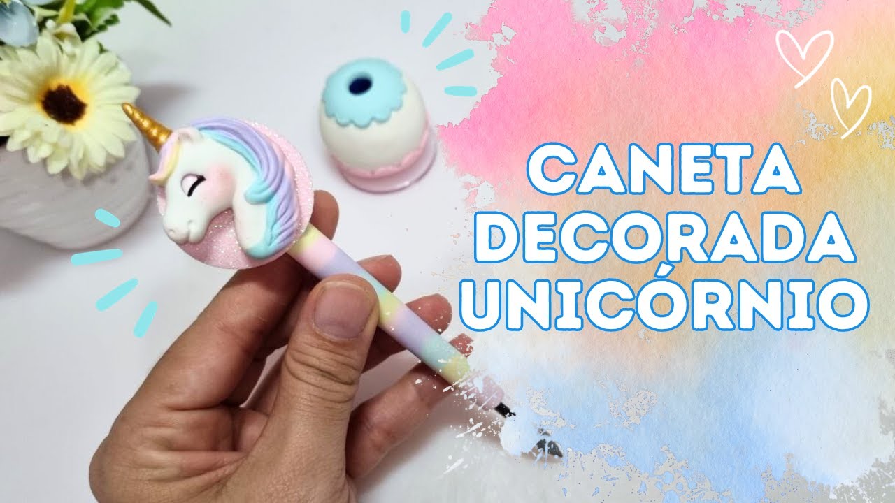 Caneta decorada unicórnio