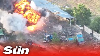 Huge ammo explosion as Ukrainian forces destroy fully armed Russian vehicle