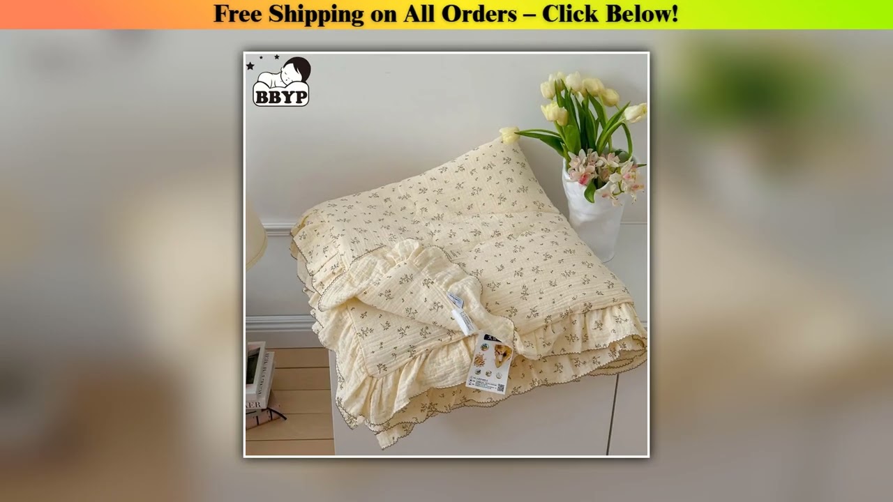 Ruffled Cotton Korean Baby Crib Bedding Set Bunny Rose Floral Print Cotton Muslin Crib Bedding Set