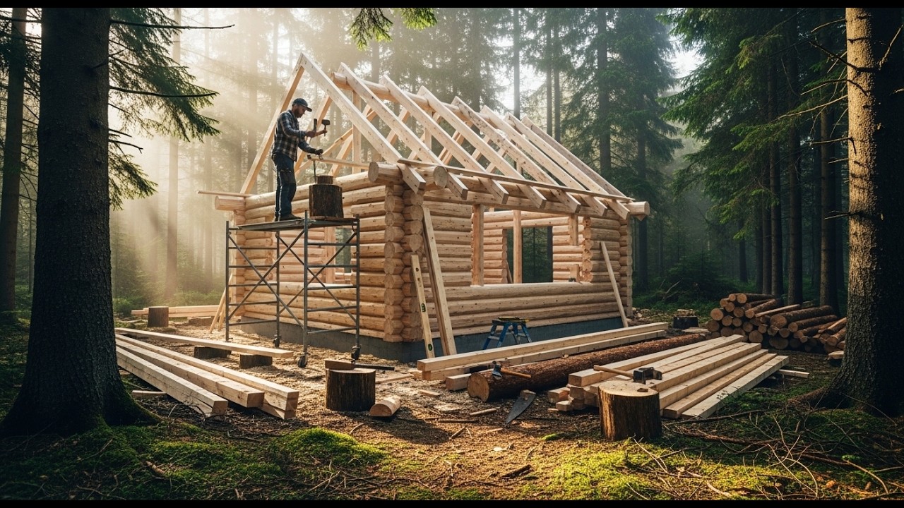 One Year Solo Build: Incredible DIY Log Cabin in the Woods Start to Finish @bjornbrenton