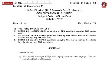 MSC 1ST SEM PHYSICS COMPUTATIONAL PHYSICS NOV 2019 | PTU