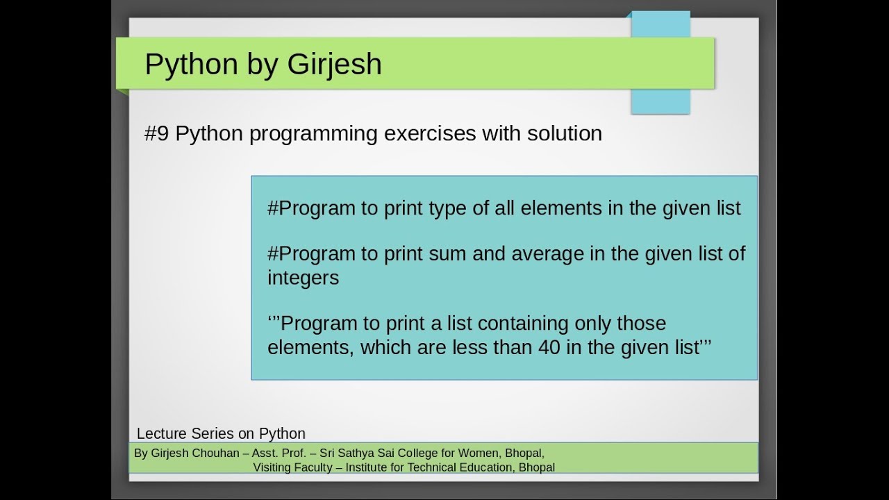 Q.38 to Q.40 Python - Solved Practice Exercises - for loop in lists ...
