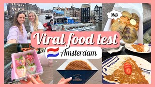 VIRAL FOOD snacks TESTEN in AMSTERDAM - Crookie, Viral cookie, Stroopwafel 🥐🍪 - Travelling Sisters