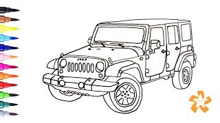 Cars How To Draw Jeep Wrangler Coloring Pages For Children With Color Kids Tv Youtube