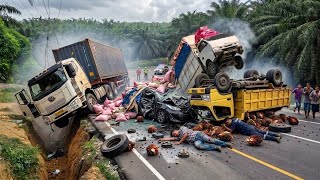 Overloaded Car Almost Flips Over || Car VS Palm Oil Truck Ends in Rollover and Detached Wheels
