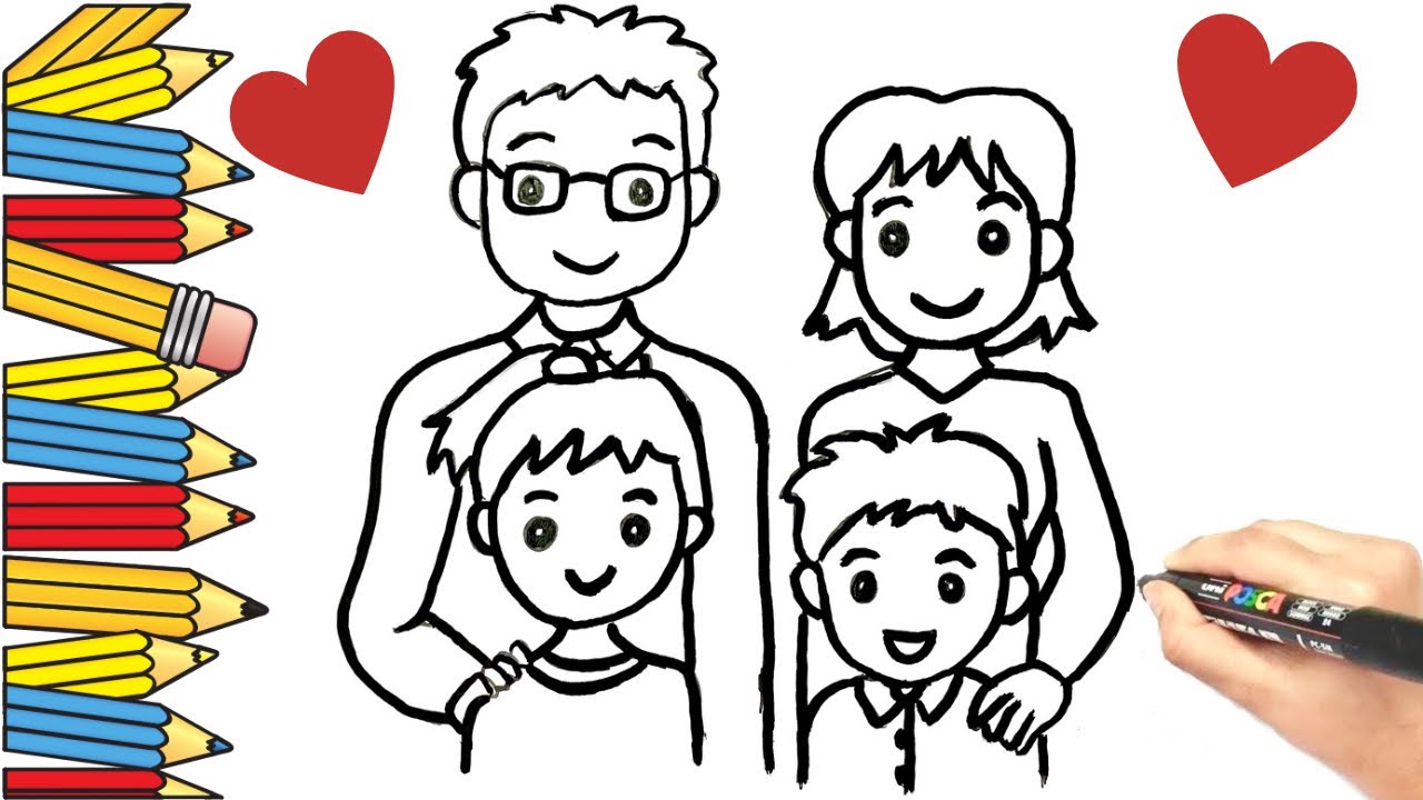 Family 👨‍👩‍👧‍👦♥️🥰 Drawing Easy Step By Step Tutorial for Kids - YouTube