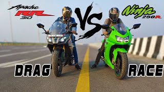 APACHE RR 310 VS NINJA 250R DRAG RACE (SHOCKING RESULTS😲) #rr310 #ninja250 #dragrace #trending #gps