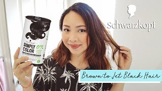 Brown to Black Hair using Schwarzkopf Simply Color 1.0 JET BLACK Demo