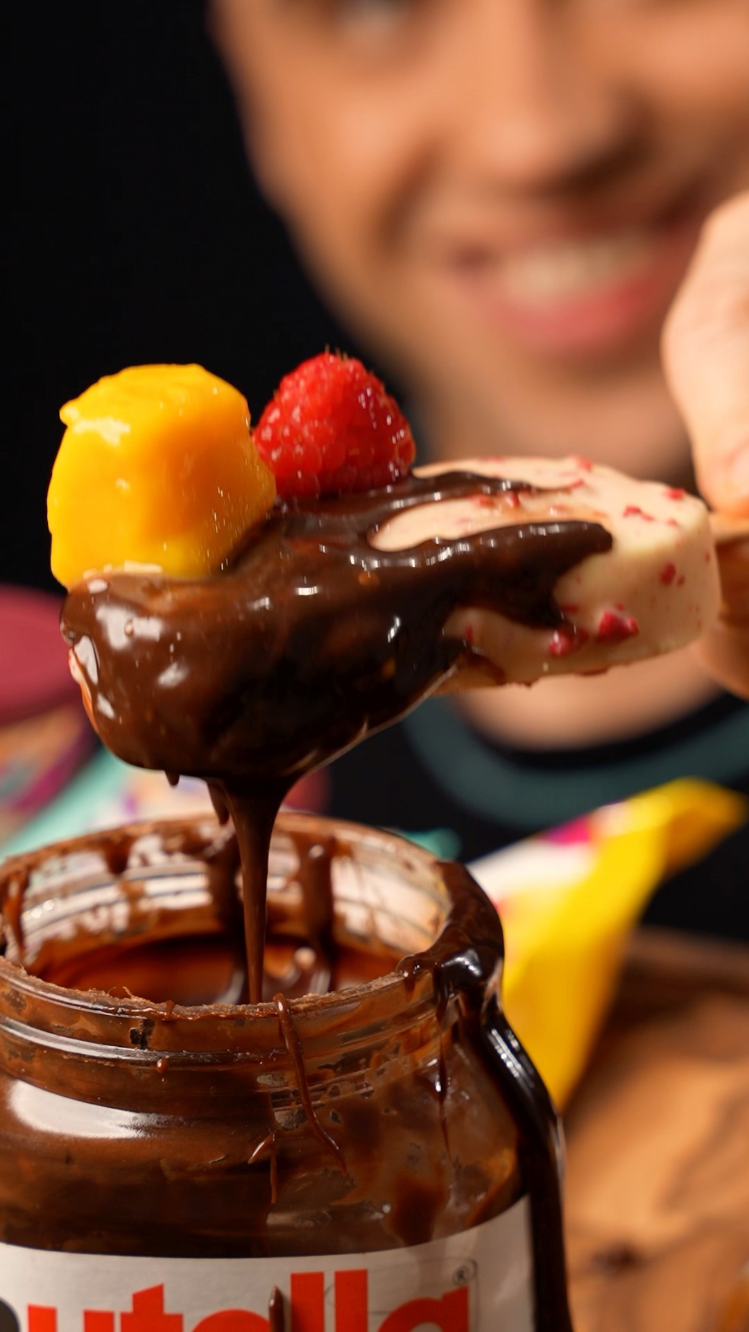 Nutella Chocolate Ice Cream with Mango \u0026 Raspberry ASMR