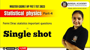 Fermi Dirac statistics imp. questions-4 | Statistical Physics Part-4 | Master Cadre 2023 | tgt | pgt