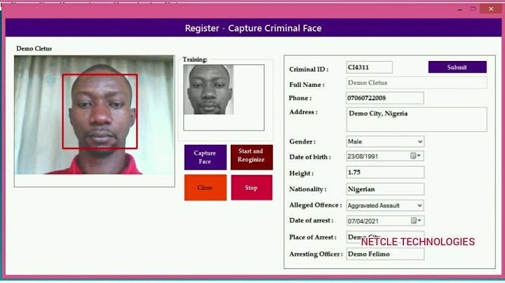 Facial Recognition Criminal Identification System using C# SQL Server and EmguCV