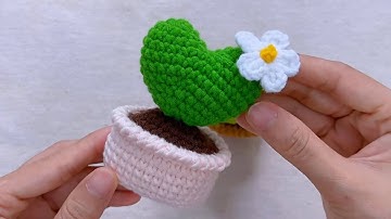 🌵Crochet cactus🌵How to crochet a Heart Cactus Pot | Easy Crochet Tutorial for beginners