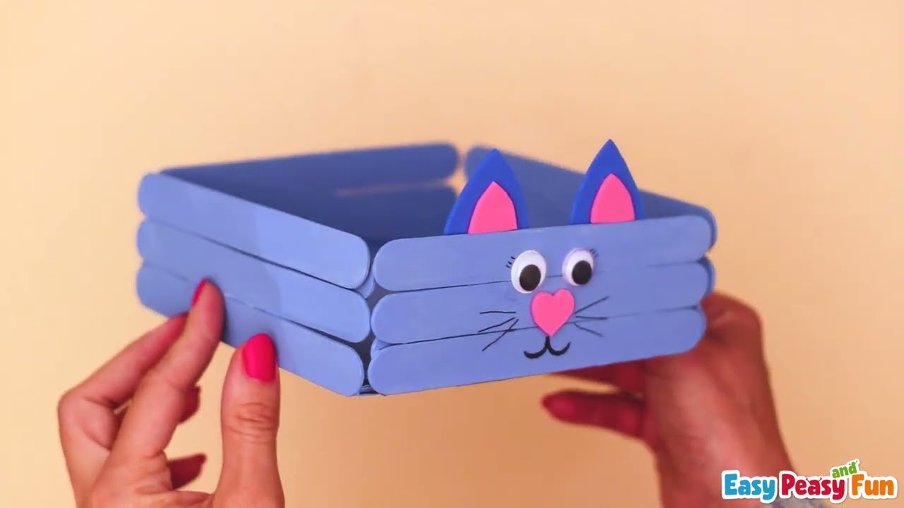 How to make a cat box using craft sticks. - YouTube