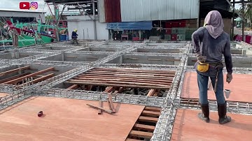 Suspended SLAB Construction Process | Traditional Timber Formwork | Steel Rebar + Concrete Process