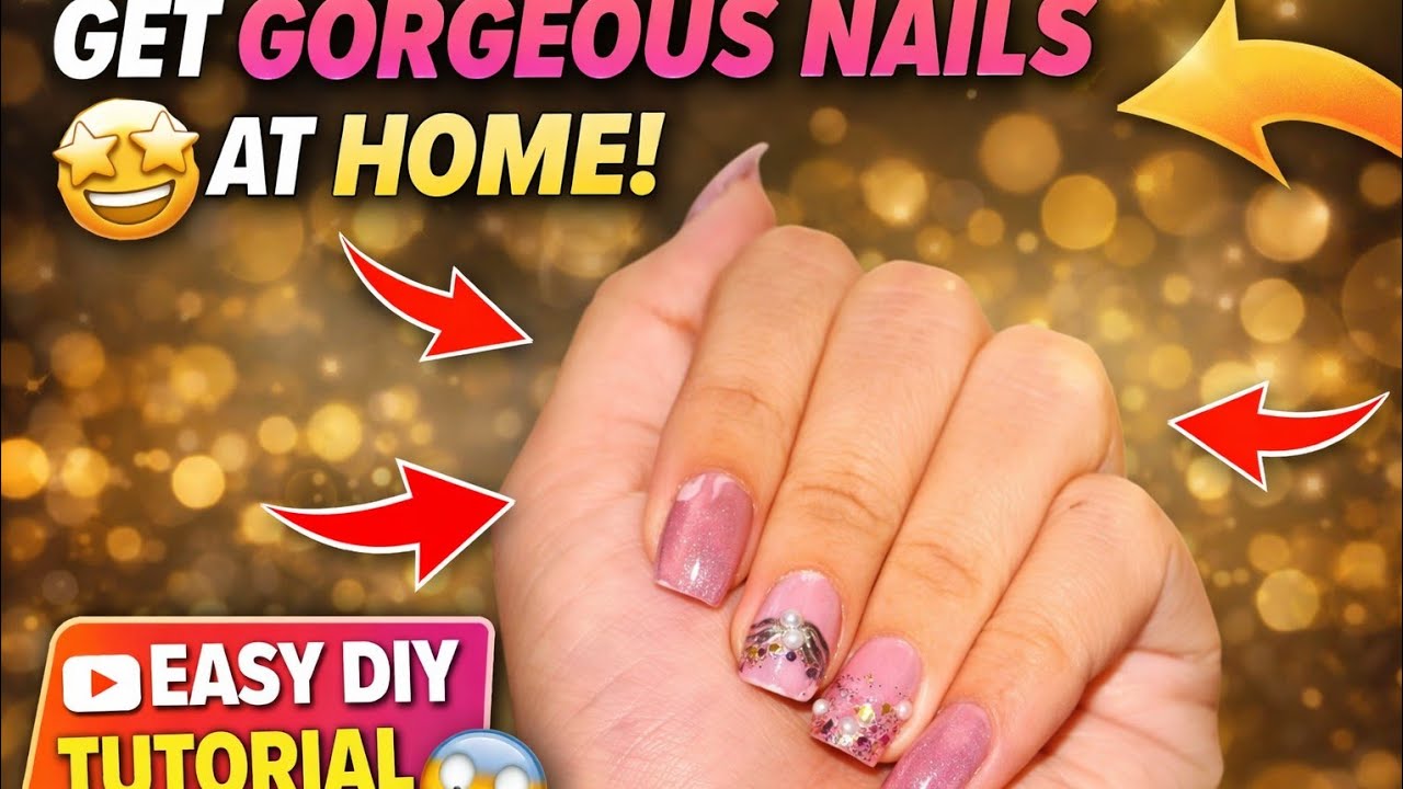 Pink Glitter Pearl Nails 💖 | Viral Nail Art Tutorial for Beginners