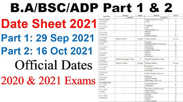 B.A/BSC/ADP Part 1 & 2 Annual Exams 2021 & Supply Exams 2020 Official Date Sheet AJ&K University