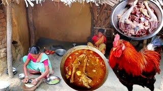 how Indian tribe women cooking RED COUNTRY CHICKEN curry for eating with rice||rural village India