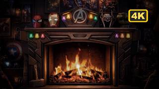 Superhero Headquarters Fireplace 🔥 Cinematic Hero Lounge Ambience 4K (4 Hours)