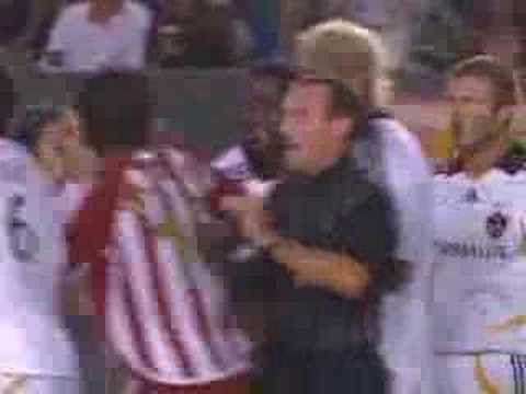 LA Galaxy vs Chivas USA- David Beckham gets kicked / fight