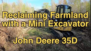 Clearing Farm Land with a Mini Excavator John Deere 35D