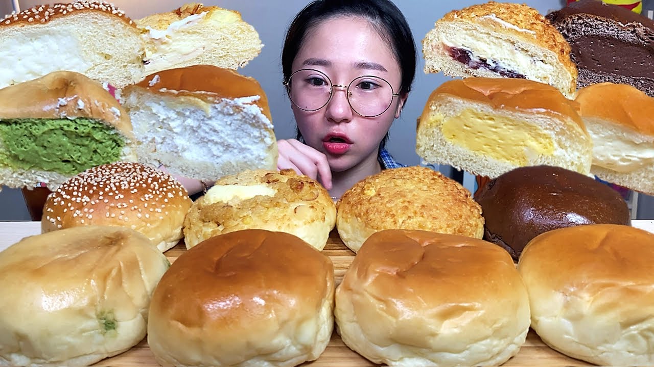 크림바바 생크림빵 커스터드 고구마 녹차 초코 팥소보로 크림치즈소보로 이천쌀 크림빵 먹방 Dessert Mukbang