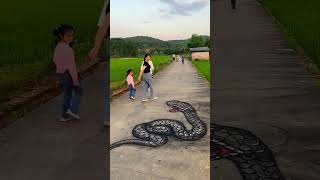 Incredible 3D Snake Drawing on Road | Viral Illusion Story #Urban Illusion Studios #funny #Shorts