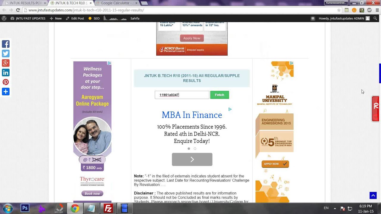 JNTUK B TECH R10 2011 15 All REGULAR RESULTS