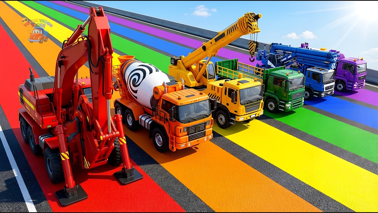 Construction Trucks Build a RAINBOW BRIDGE! 🌈🏗️ Kids Song & nursery rhymes