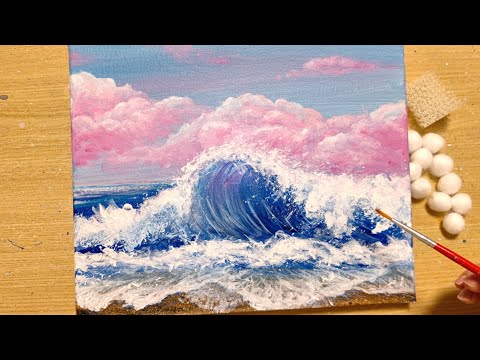How to draw pink clouds and waves with acrylic paint / painting