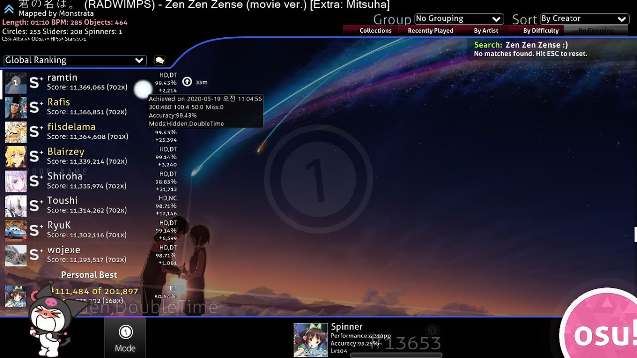 ramtin | RADWIMPS - Zen Zen Zense [Extra: Mitsuha] + HD,DT 99.43% FC #1 -  625pp | HIS NEW TOP PLAY! - YouTube