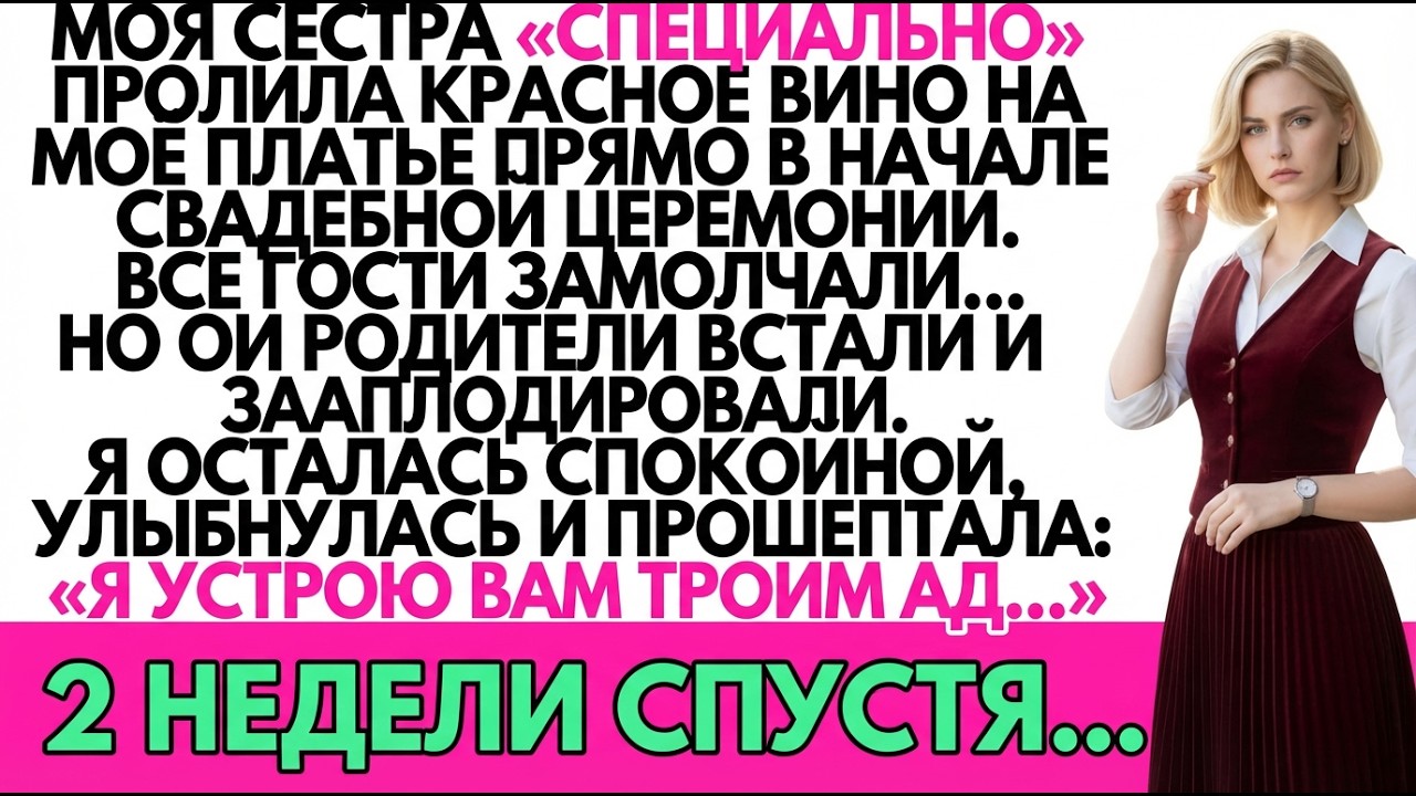 Сестра “случайно” пролила красное вино на моё платье перед свадьбой — и тогда я…