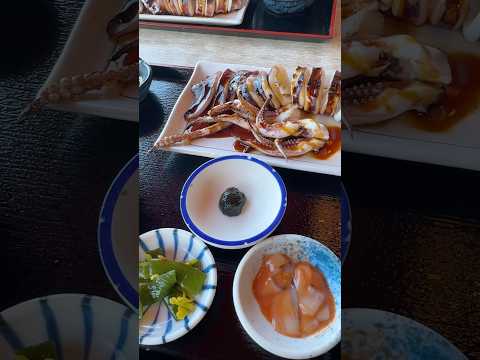 江之島上1800日元的烤魷魚套餐，店員還反復告知米飯可以免費添日本#江之島#神奈川#烤魷魚#烤海鮮#美食#海鮮套餐#海鮮