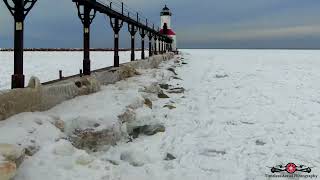 Flying Around Michigan City's Frozen Lighthouse Stunning 4K Drone Footage