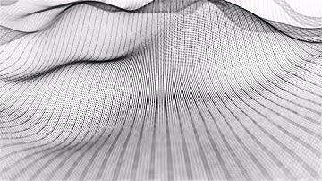 Innovative Particle Flow Techno Wave on White Background  Abstract Motion with Black Particles