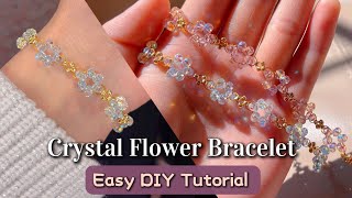 Crystal Flower Bracelet tutorial🌸. Make it today! Super delicate ✨ #flowerbracelet #tutorial #asmr