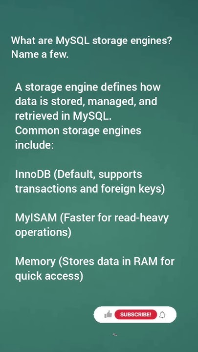 What are MySQL storage engines? Name a few. - YouTube