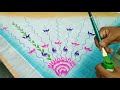 Lotus Flower Hand Painting on Sarees | Fabric painting designs for saree...