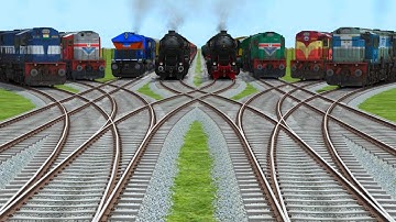 9 Trains Crossing On Curved♦️Branched Tracks | bumpy railroad | diamond tracks |railway vehicles