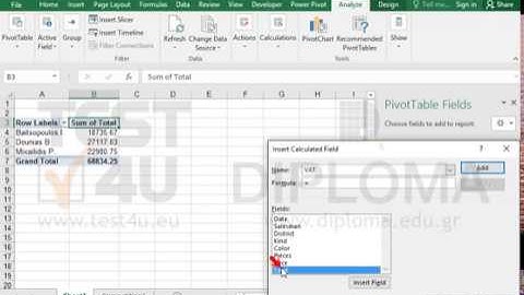 Add a calculated field to the pivot table, using the name VAT, that will calculate the product...