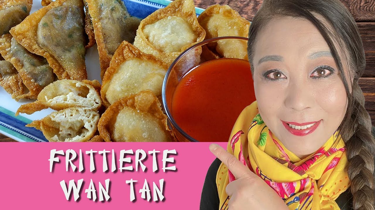 Frittierte Wan Tan, gefüllte Teigtaschen mit Fleisch und vegetarisch ...