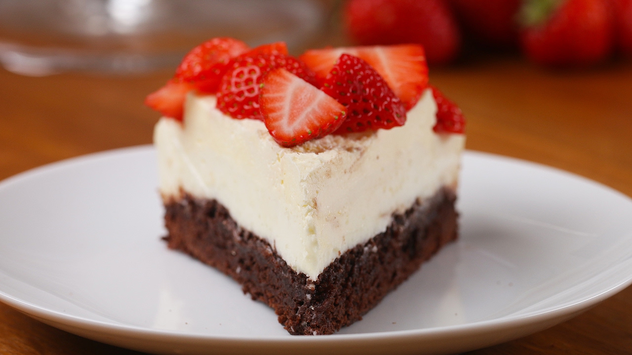 Strawberry Brownie Cheesecake | Tasty